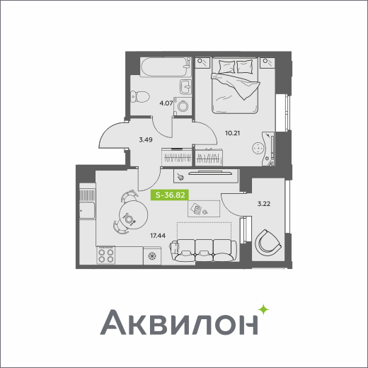 Студия 36 м2 в ЖК Аквилон АКВАРТАЛ корпус null этаж 7