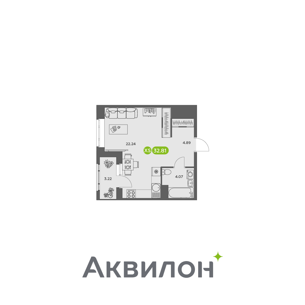 Студия 32 м2 в ЖК Аквилон АКВАРТАЛ корпус null этаж 9