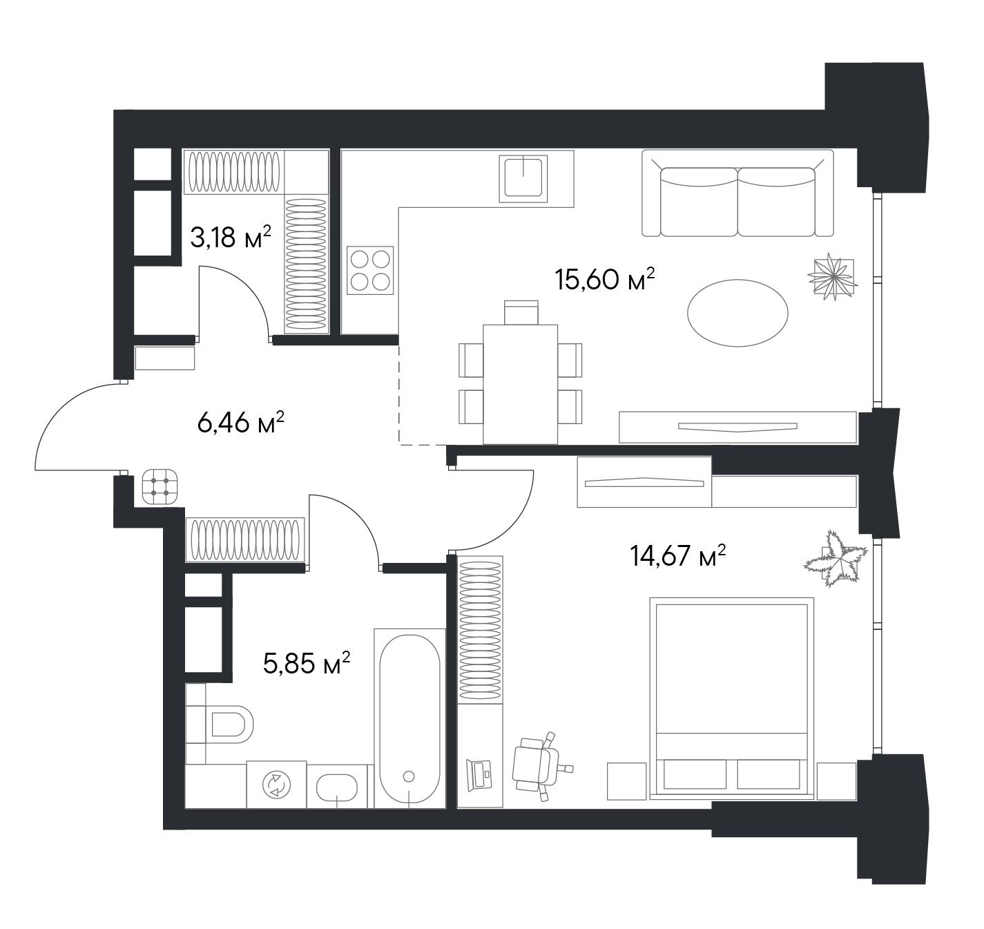 1-комнатная 46 м2 в ЖК 1-й Нагатинский корпус null этаж 18