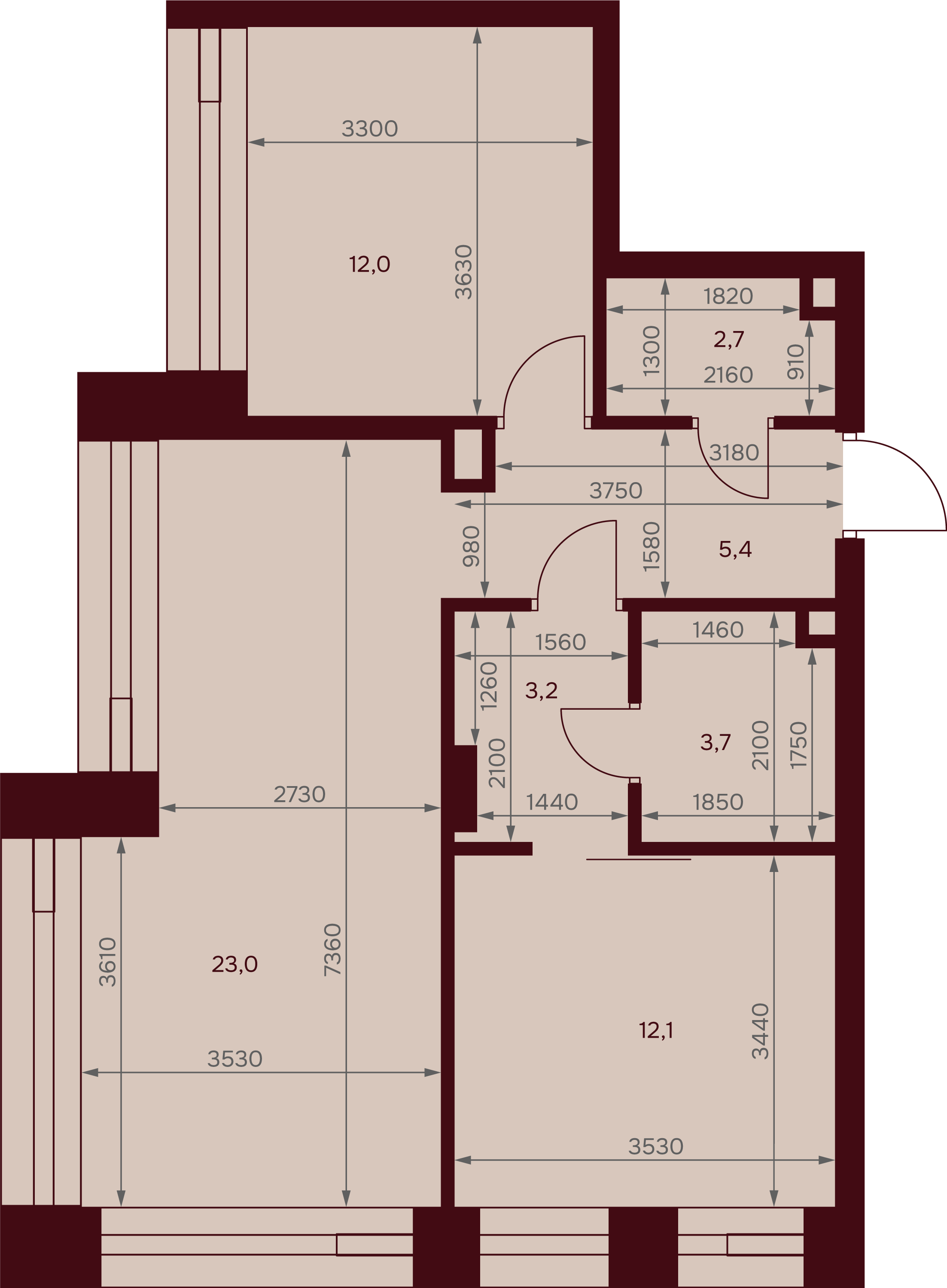 2-комнатная 62 м2 в ЖК Дом 7. Даниловский корпус null этаж 13