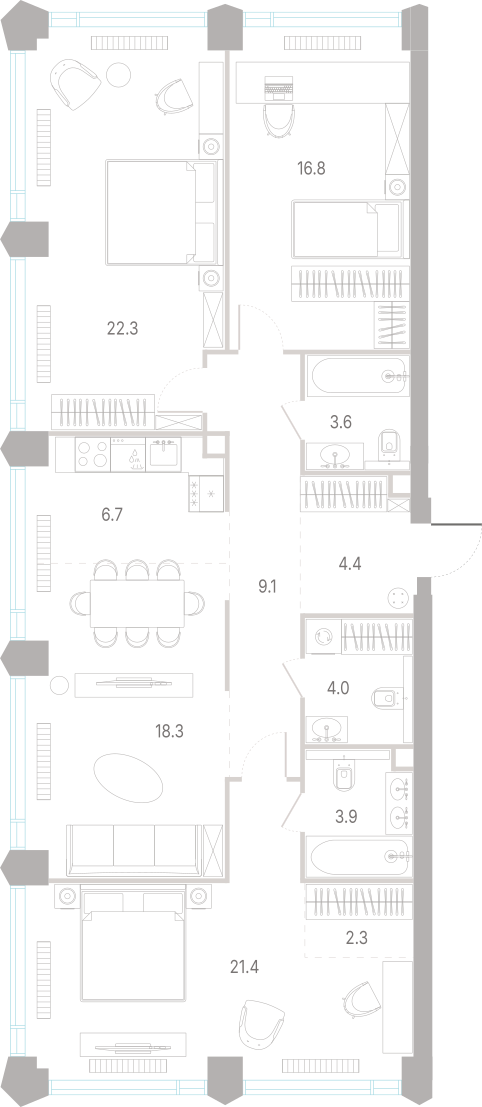 3-комнатная 112 м2 в ЖК КОД Сокольники корпус null этаж 34