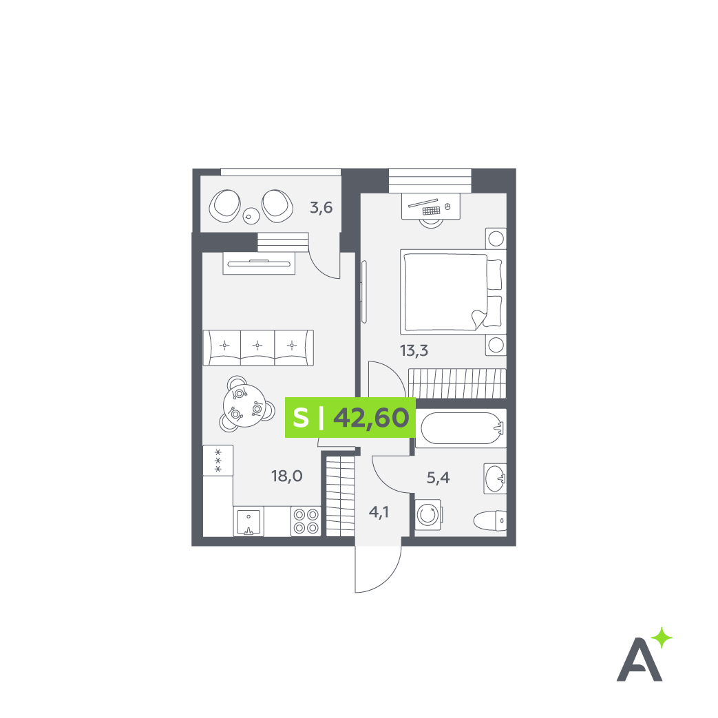 Студия 42 м2 в ЖК Аквилон Ливз корпус null этаж 2