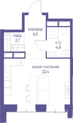 Студия 35 м2 в ЖК Начало корпус null этаж 4