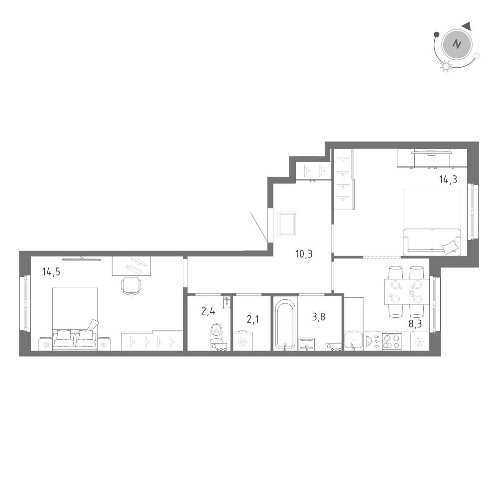 2-комнатная 55 м2 в ЖК Клюква.Парк корпус null этаж 2