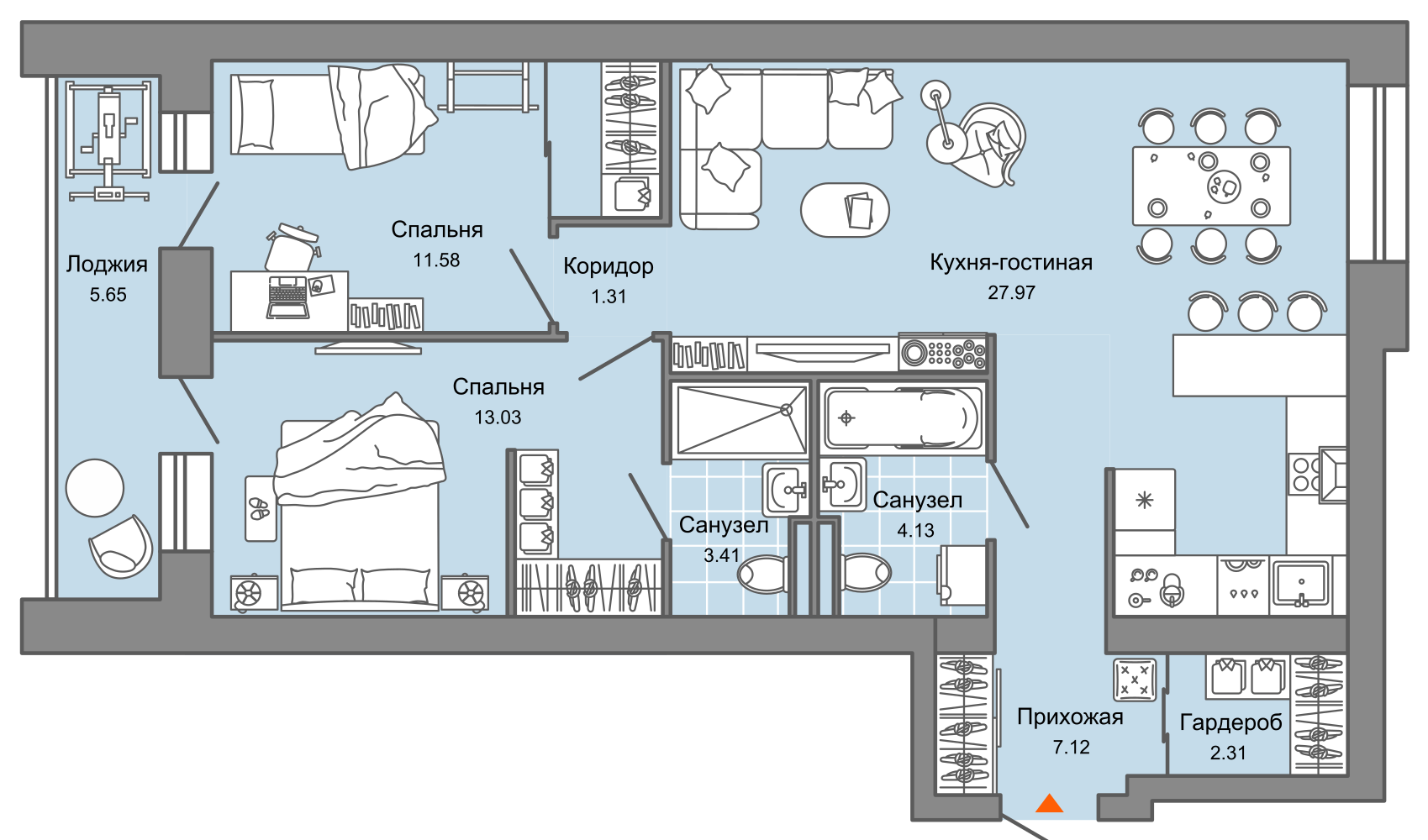 3-комнатная 74 м2 в ЖК ZNAK корпус null этаж 5