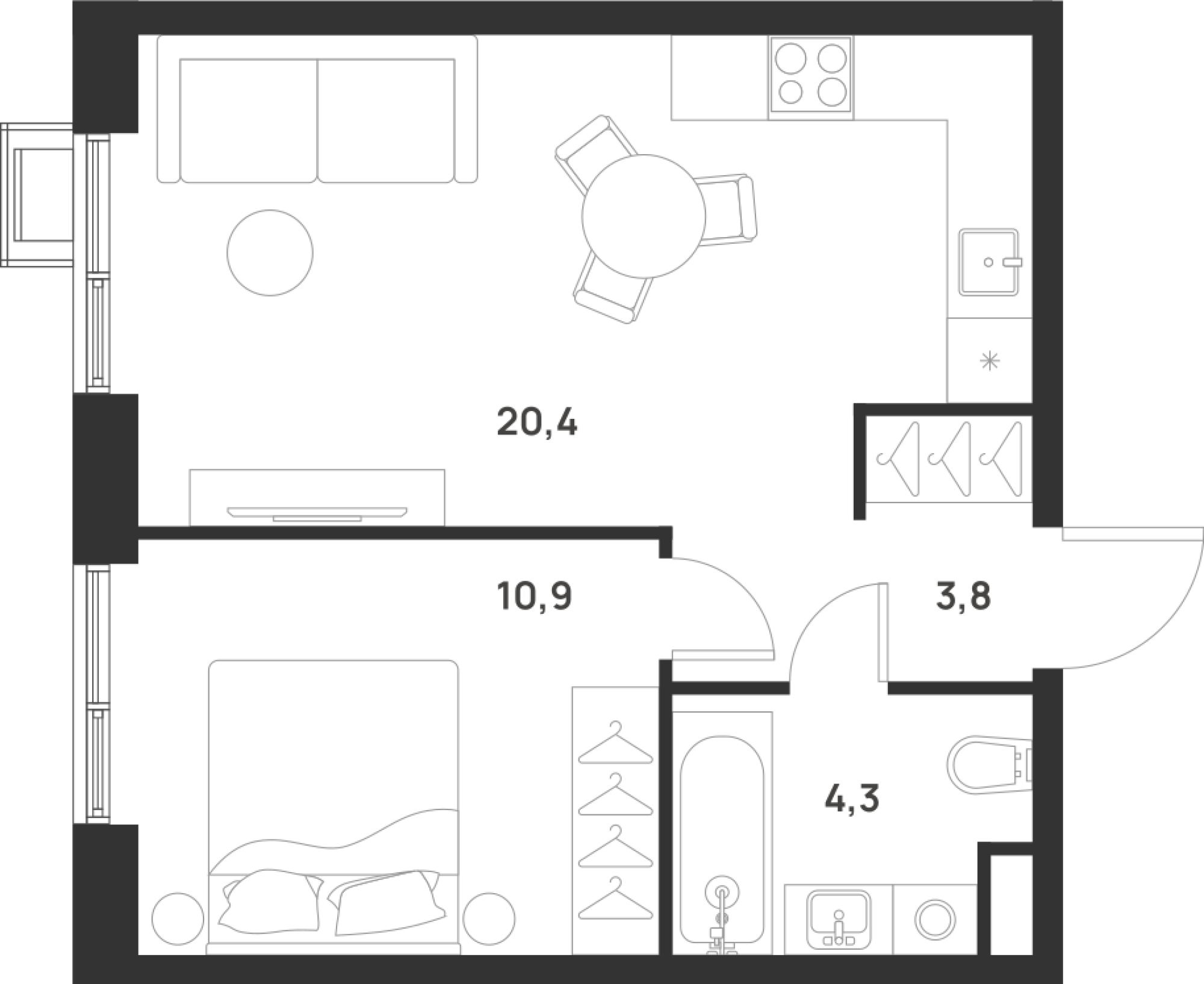 1-комнатная 39 м2 в ЖК Форевиль корпус null этаж 17