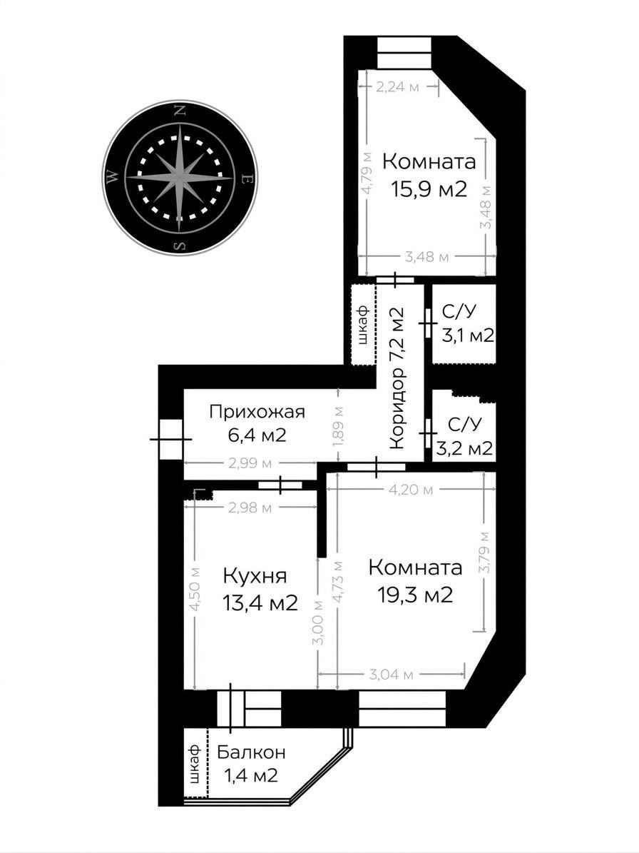 2-комнатная 68.5 м2 в ЖК undefined корпус null этаж 9