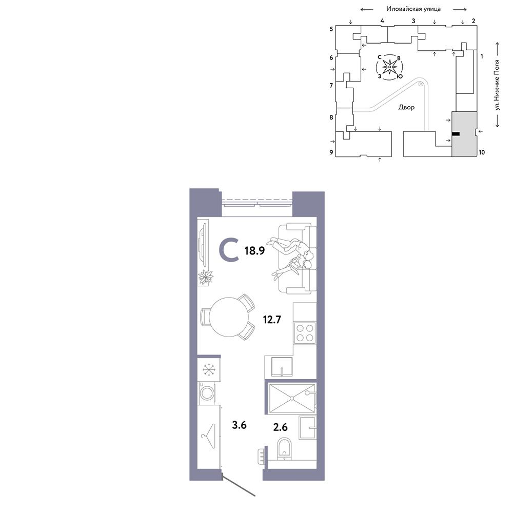 1-комнатная 18 м2 в ЖК Страна.Заречная корпус null этаж 8