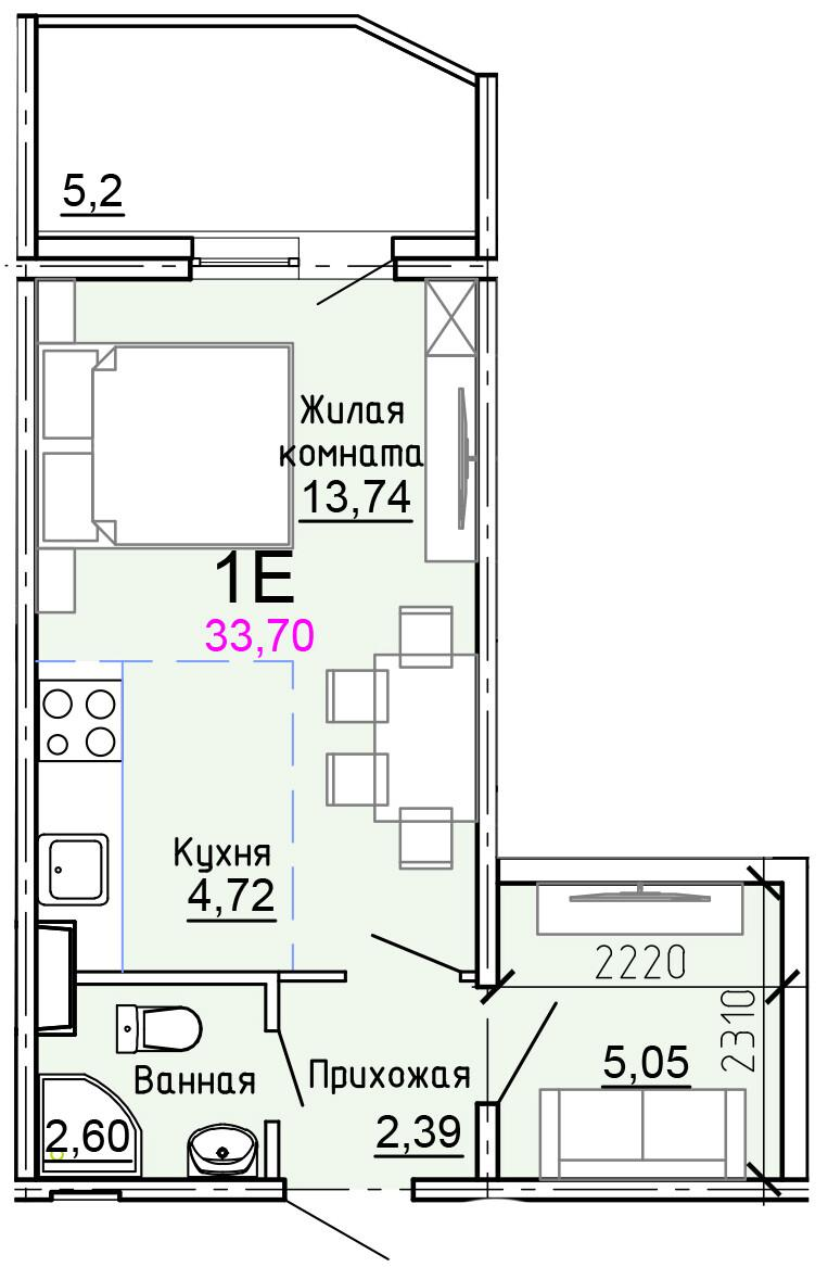1-комнатная 33.7 м2 в ЖК undefined корпус null этаж 3