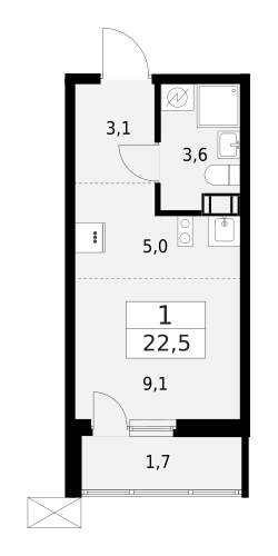 Студия 22 м2 в ЖК А101 Лаголово корпус null этаж 7
