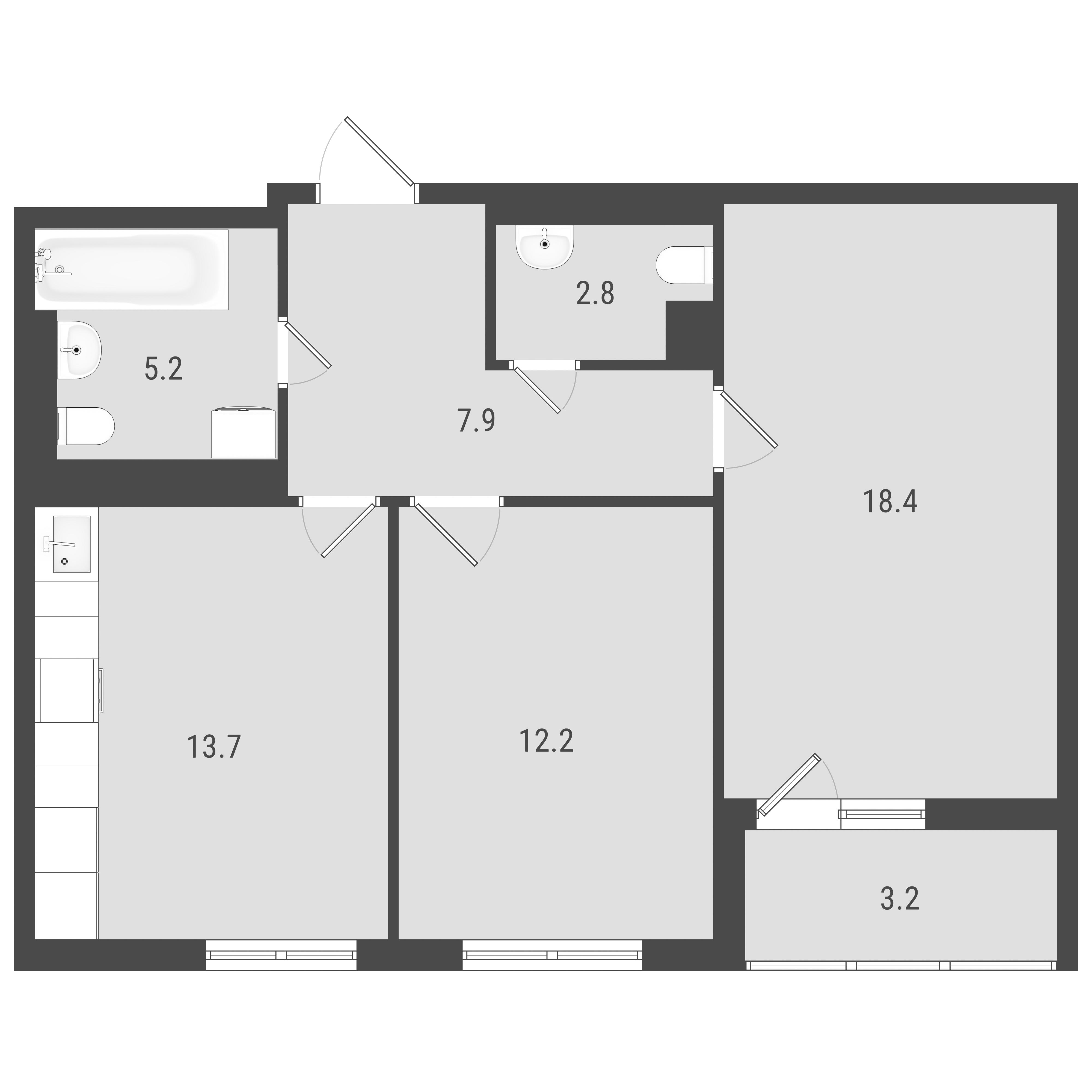 2-комнатная 60 м2 в ЖК Макрорайон Амград корпус null этаж 13