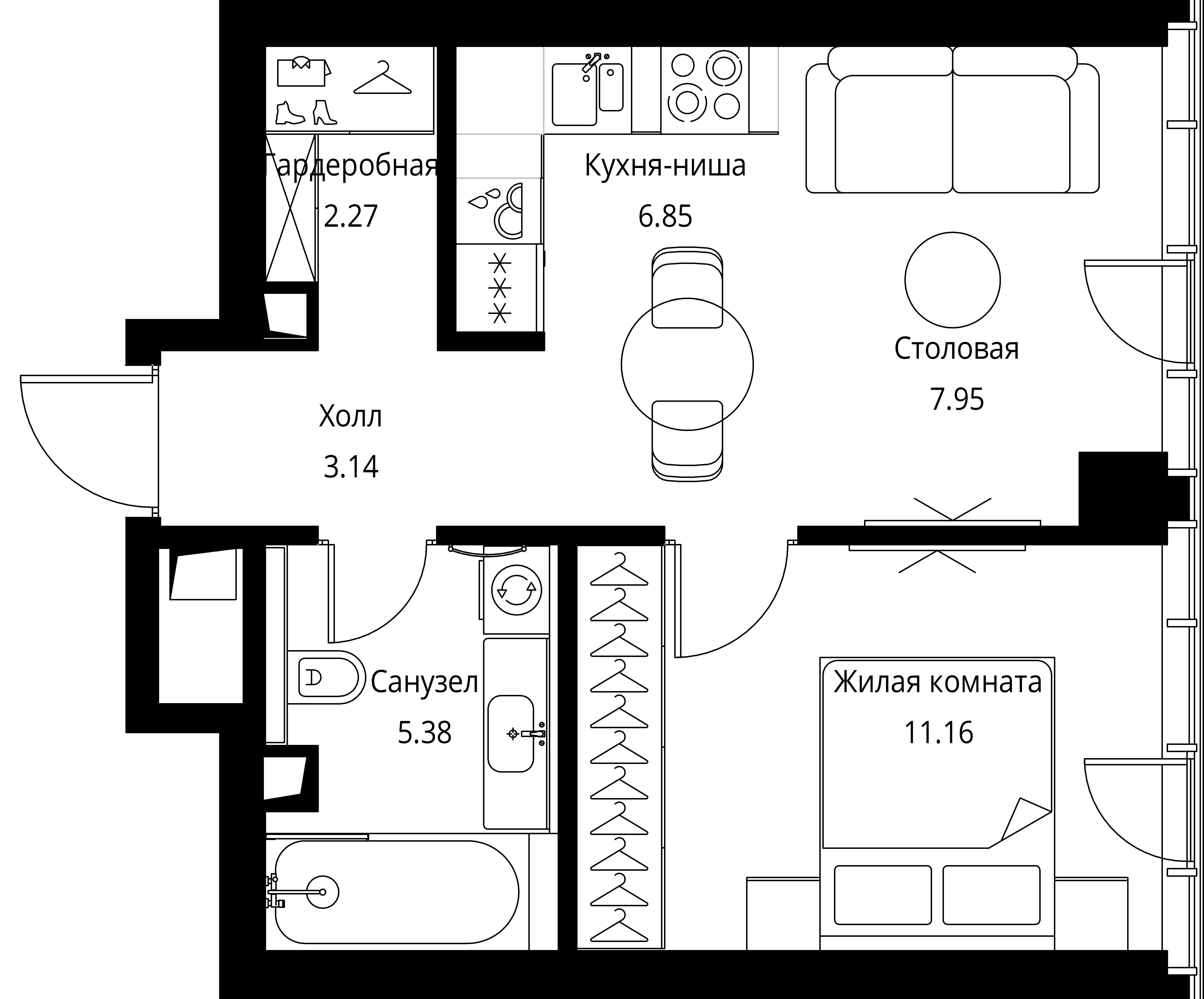 1-комнатная 36 м2 в ЖК Сити Бэй корпус null этаж 5
