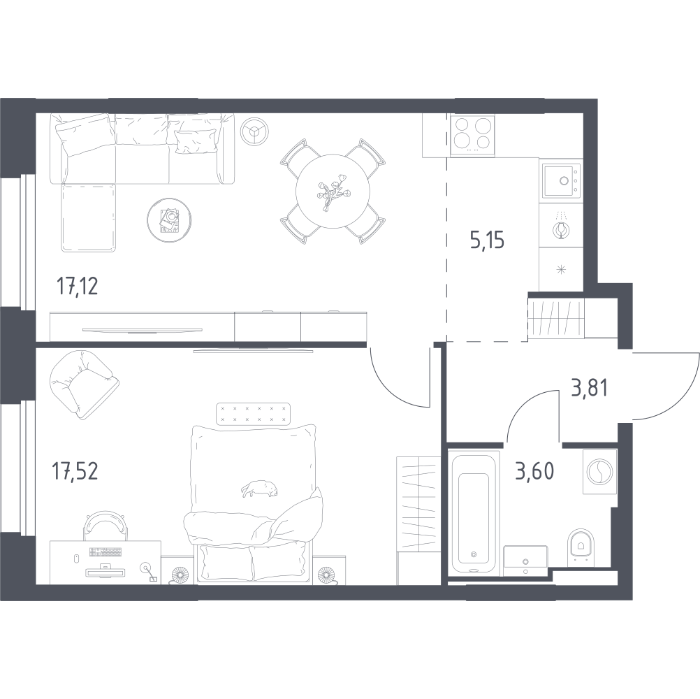 Студия 47 м2 в ЖК Заречье Парк корпус null этаж 4
