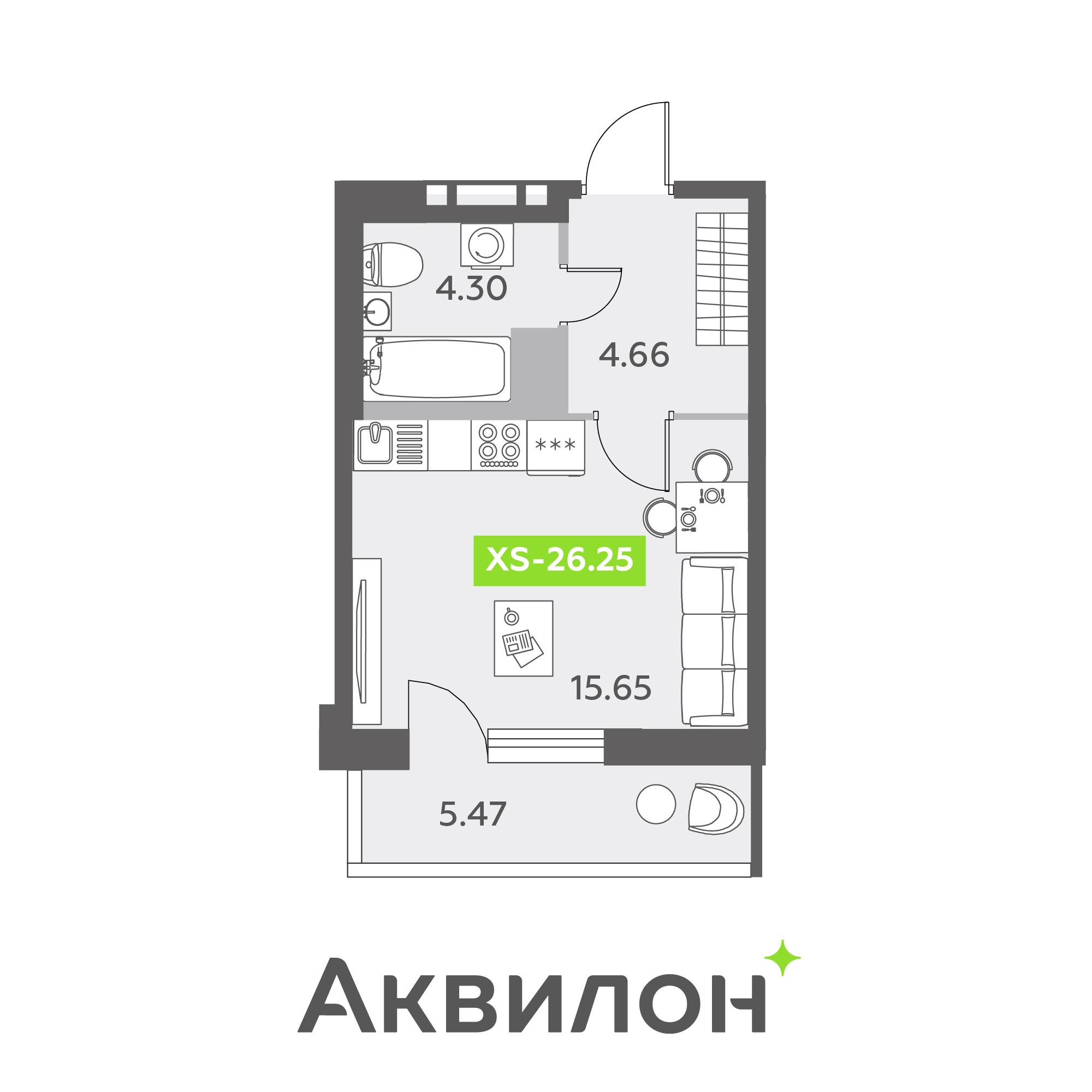 Студия 26 м2 в ЖК Аквилон All in 3.0 корпус null этаж 12