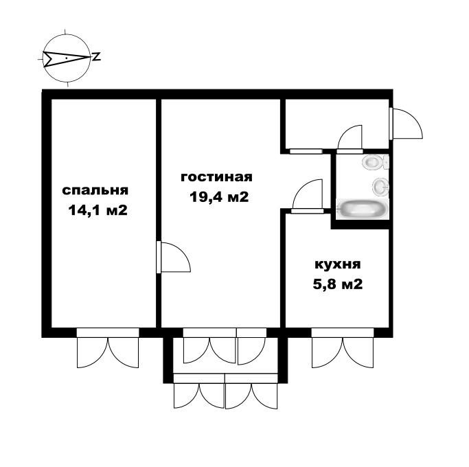 2-комнатная 45.1 м2 в ЖК undefined корпус null этаж 2