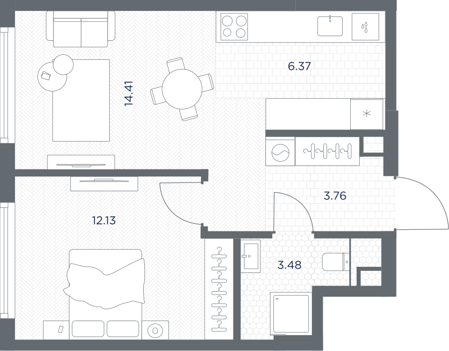 1-комнатная 40 м2 в ЖК TATE корпус null этаж 44