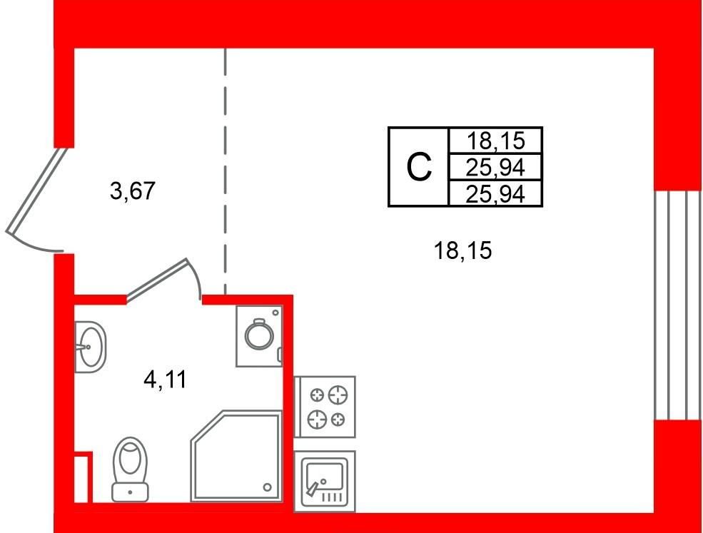 Студия 25 м2 в ЖК Аннино Сити корпус null этаж 1