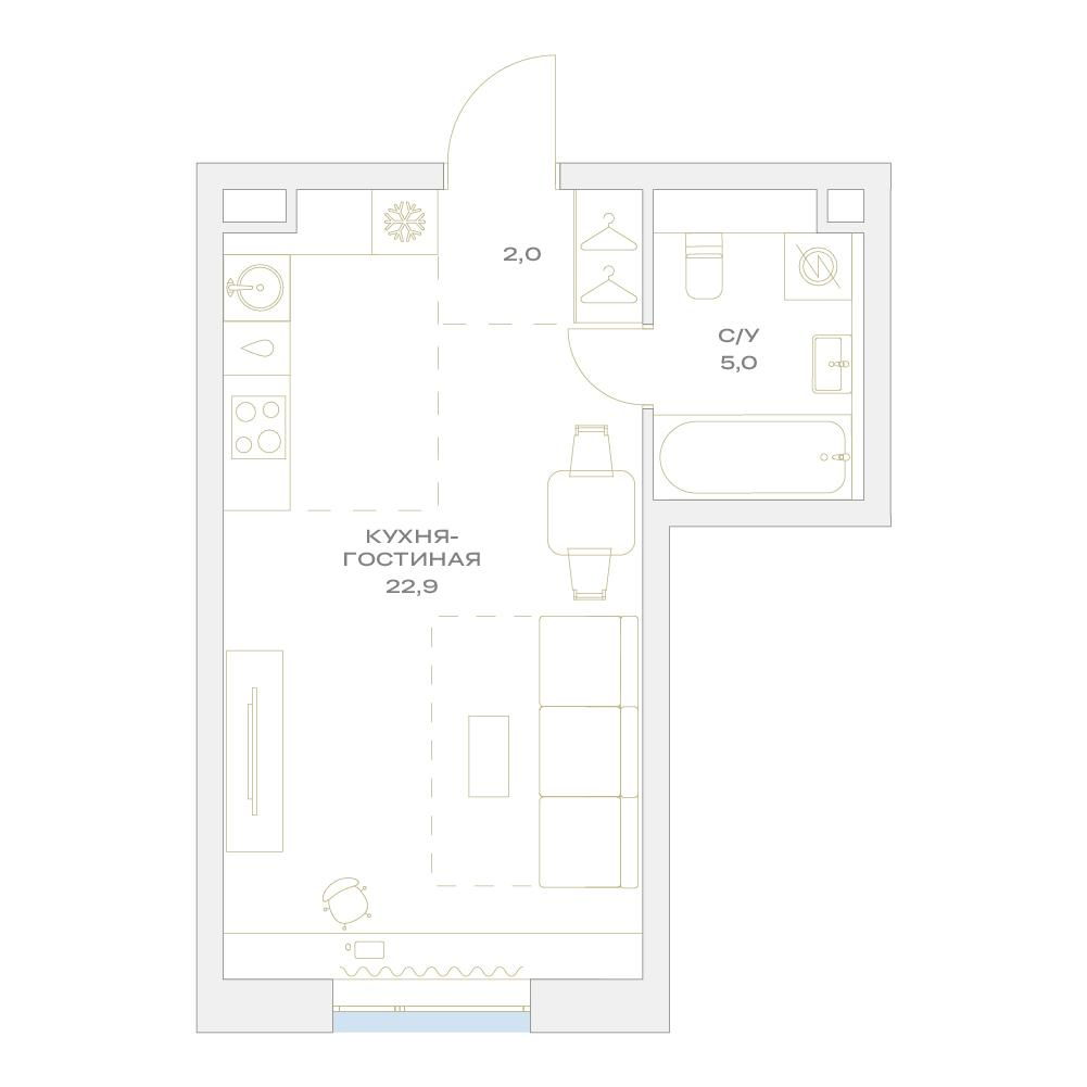 Студия 29 м2 в ЖК Детали корпус null этаж 2