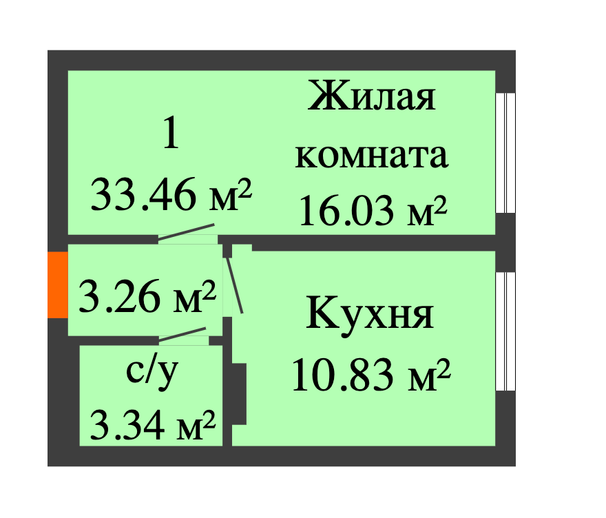 1-комнатная 33.3 м2 в ЖК undefined корпус null этаж 2