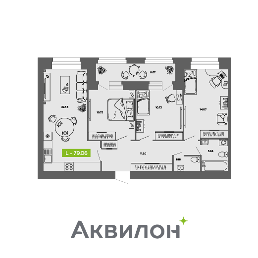 Студия 79 м2 в ЖК Аквилон ROSA корпус null этаж 4