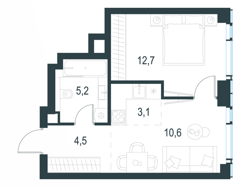 2-комнатная 36 м2 в ЖК Level Мичуринский корпус null этаж 8