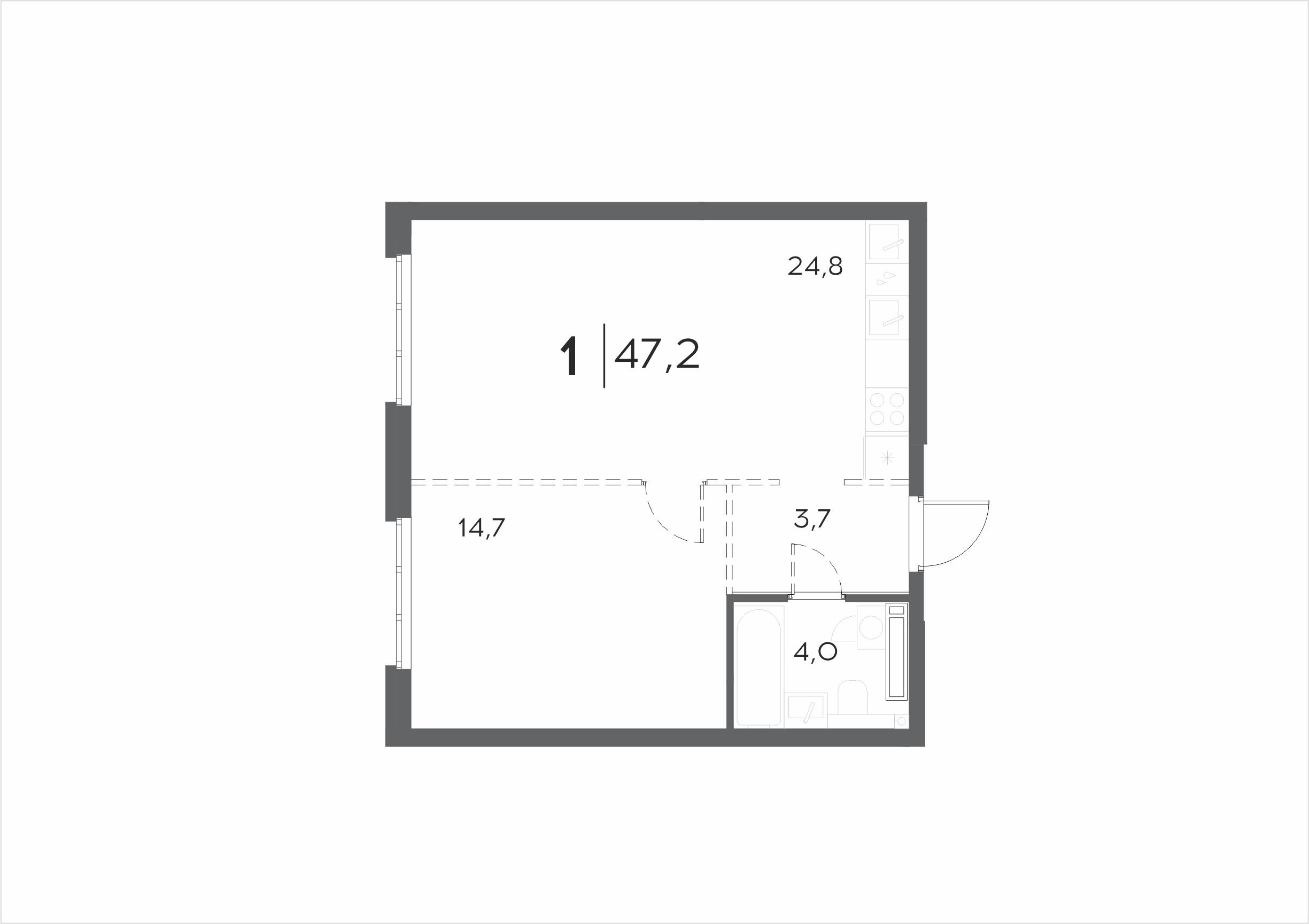 1-комнатная 47 м2 в ЖК WELLART City корпус null этаж 12