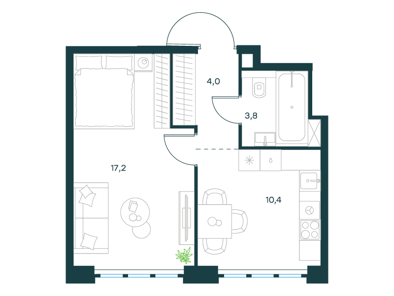 1-комнатная 35 м2 в ЖК Левел Южнопортовая корпус null этаж 6