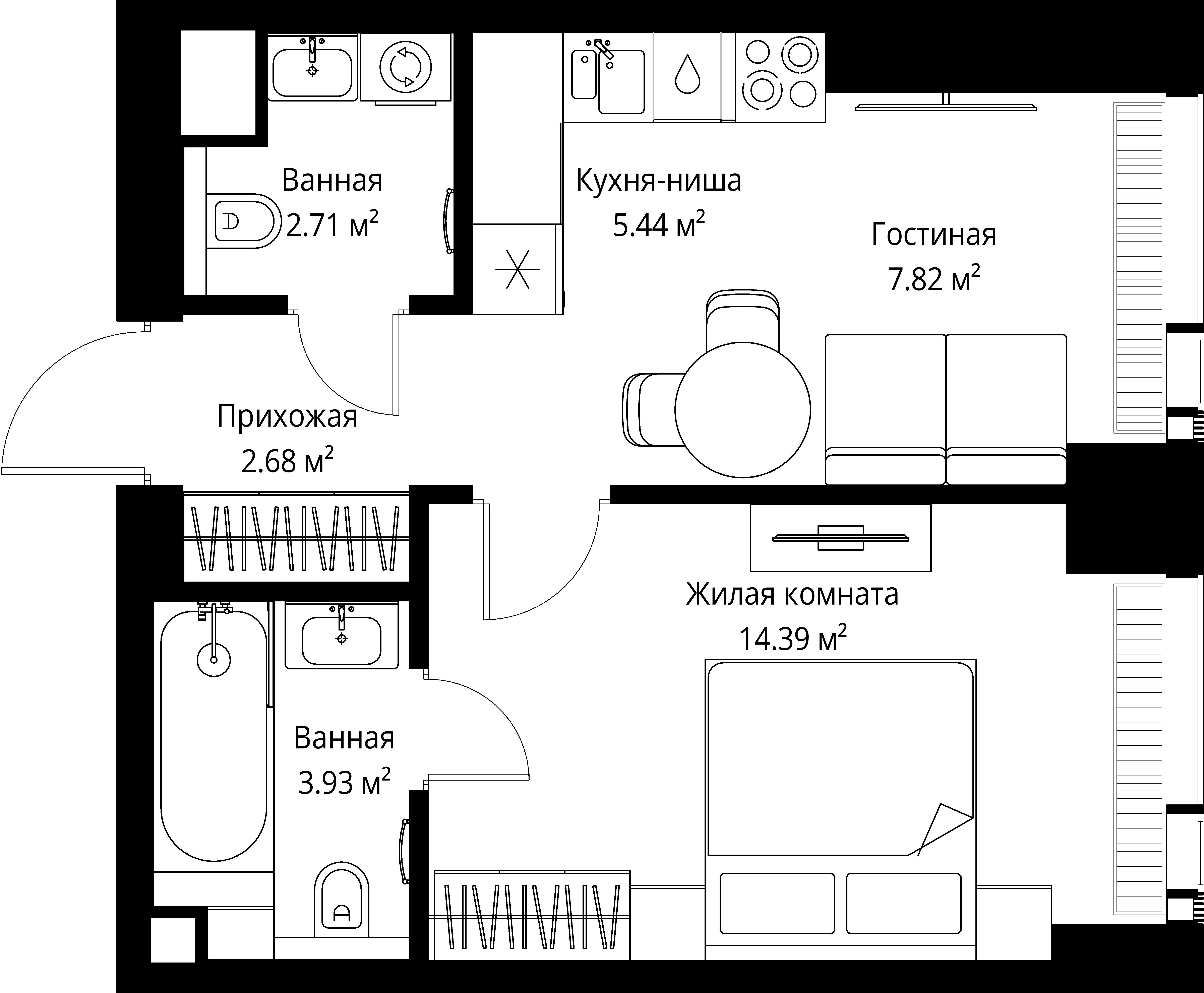 1-комнатная 36 м2 в ЖК ВЕЕР корпус null этаж 4