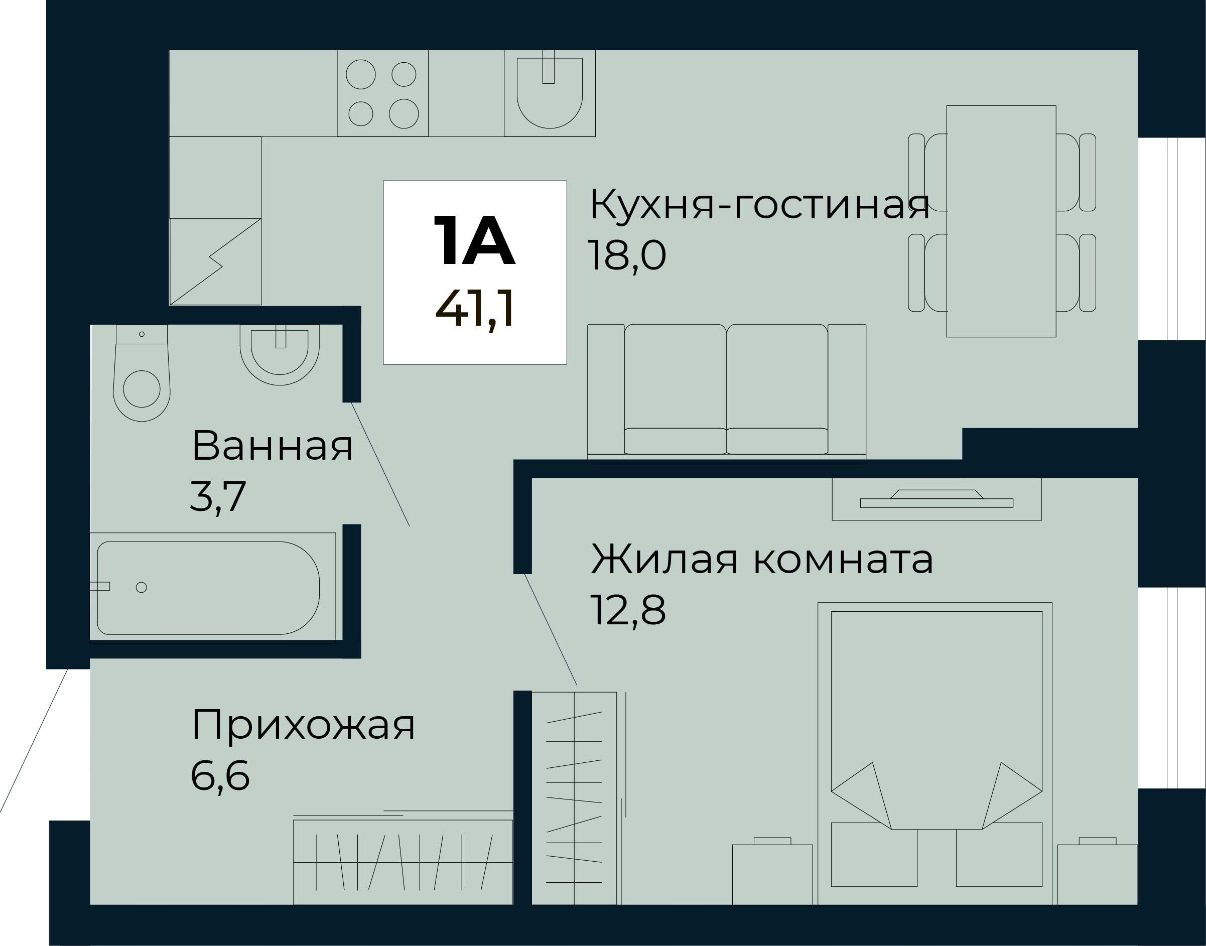 1-комнатная 41 м2 в ЖК Ривьера.Айвазовский корпус null этаж 12