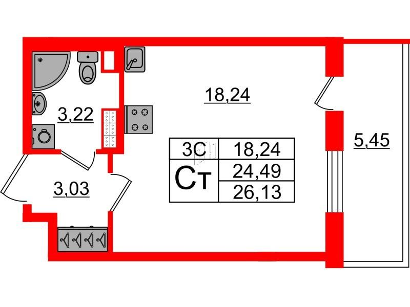 Студия 24 м2 в ЖК Парадный ансамбль корпус null этаж 5