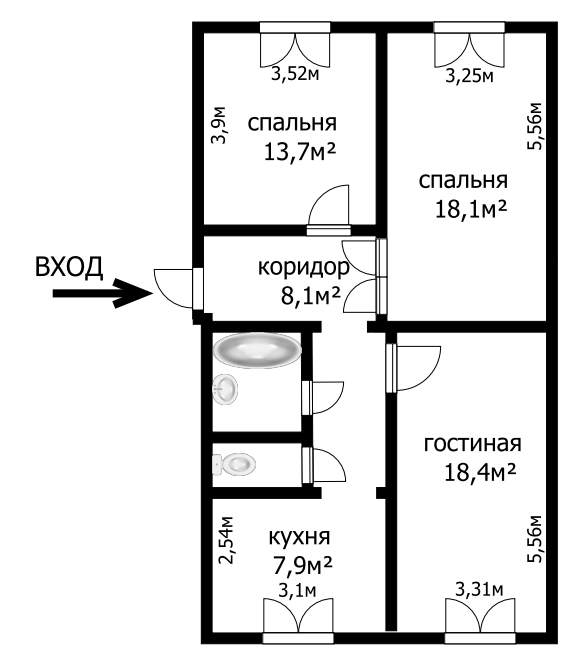 3-комнатная 72.3 м2 в ЖК undefined корпус null этаж 2
