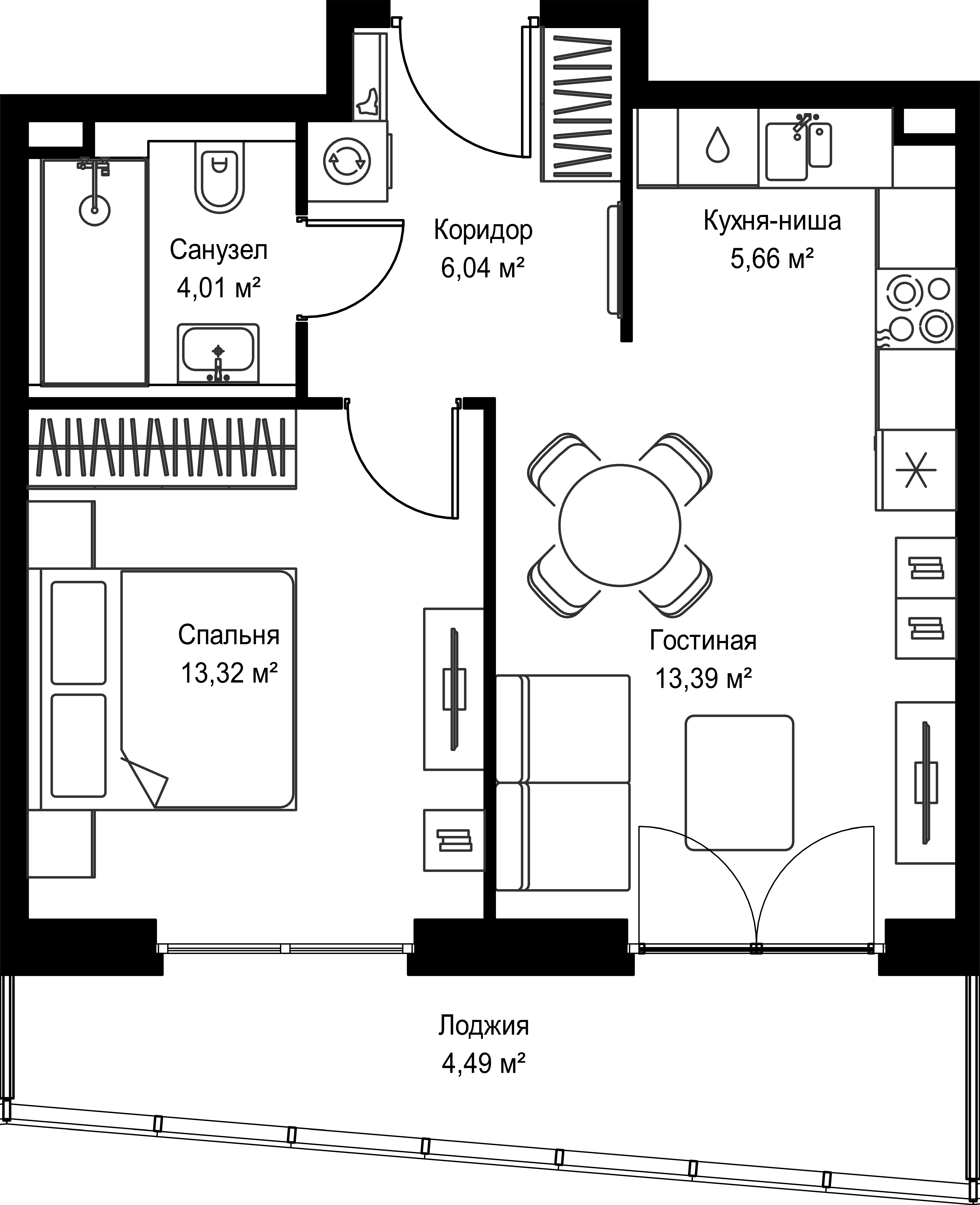 1-комнатная 46 м2 в ЖК Селигер Сити корпус null этаж 28