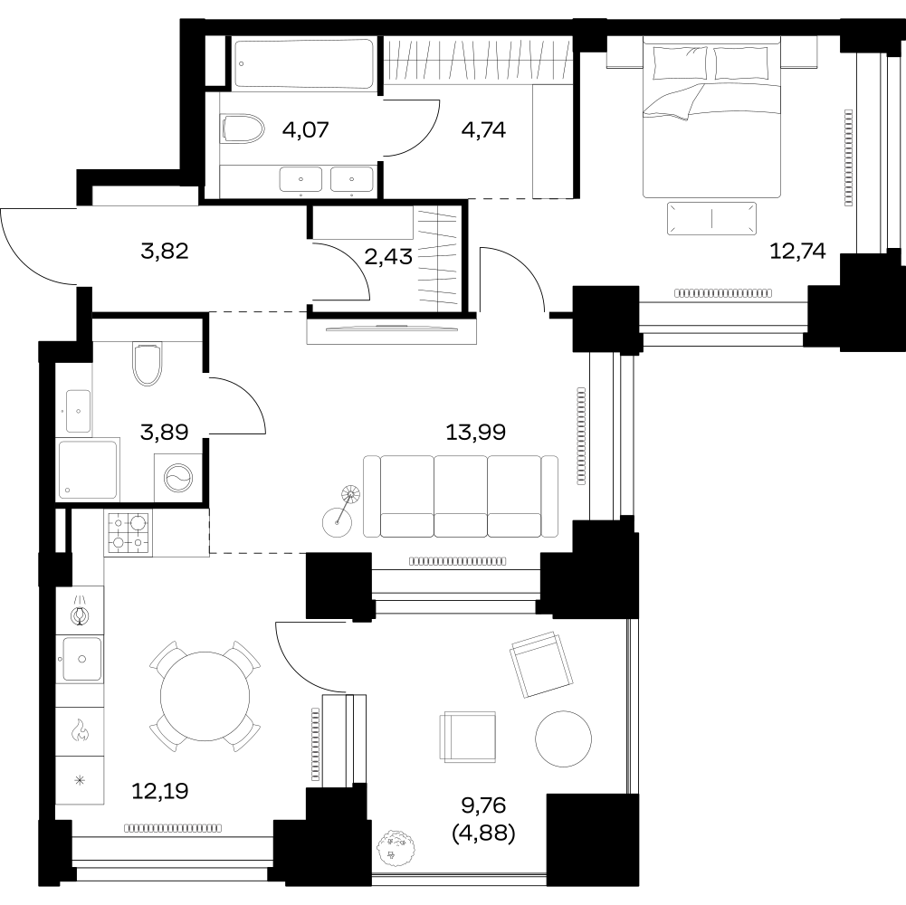 Студия 62 м2 в ЖК НОВА корпус null этаж 33