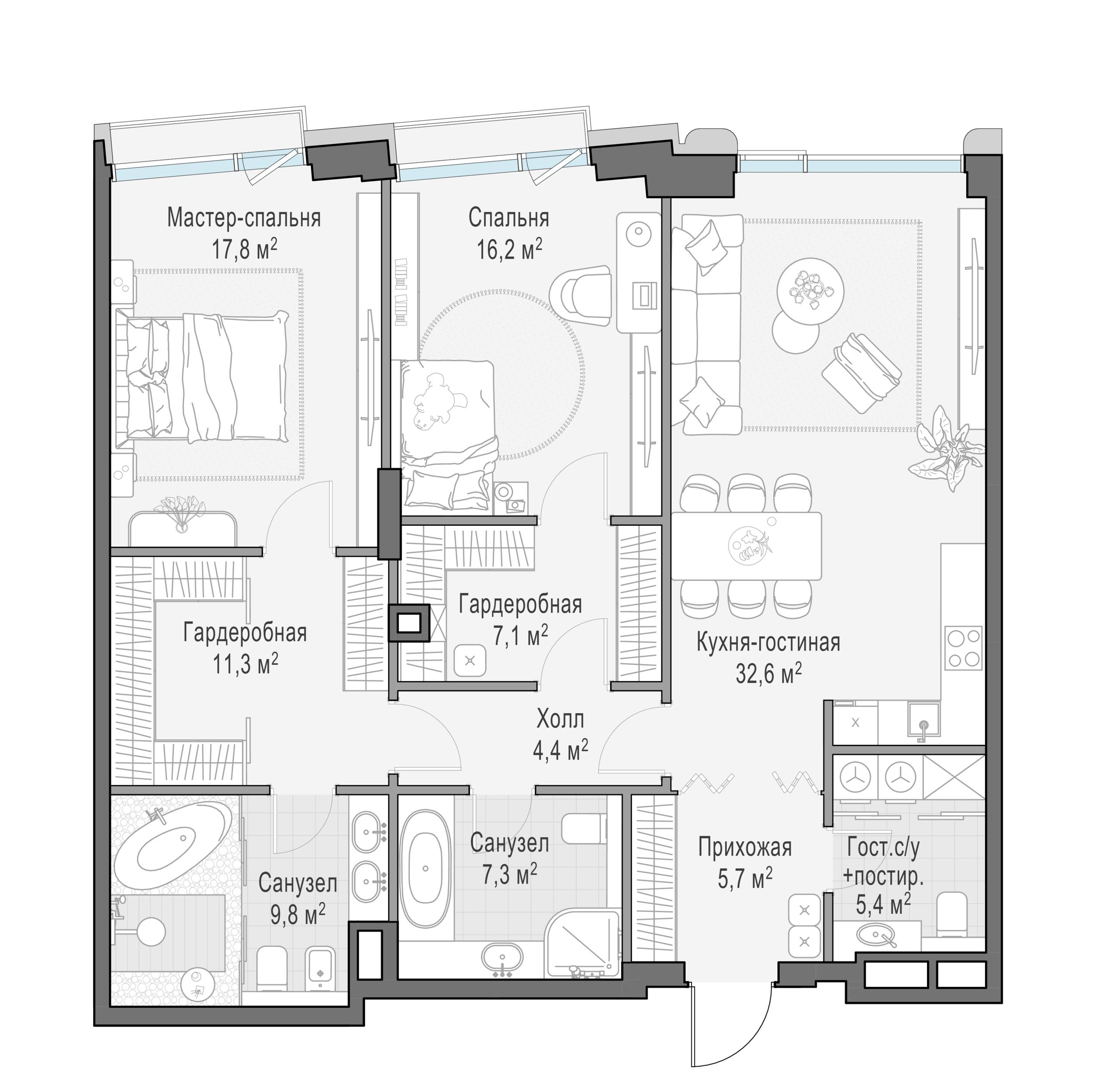 2-комнатная 119 м2 в ЖК Дом «Палашёвский 11» корпус null этаж 6