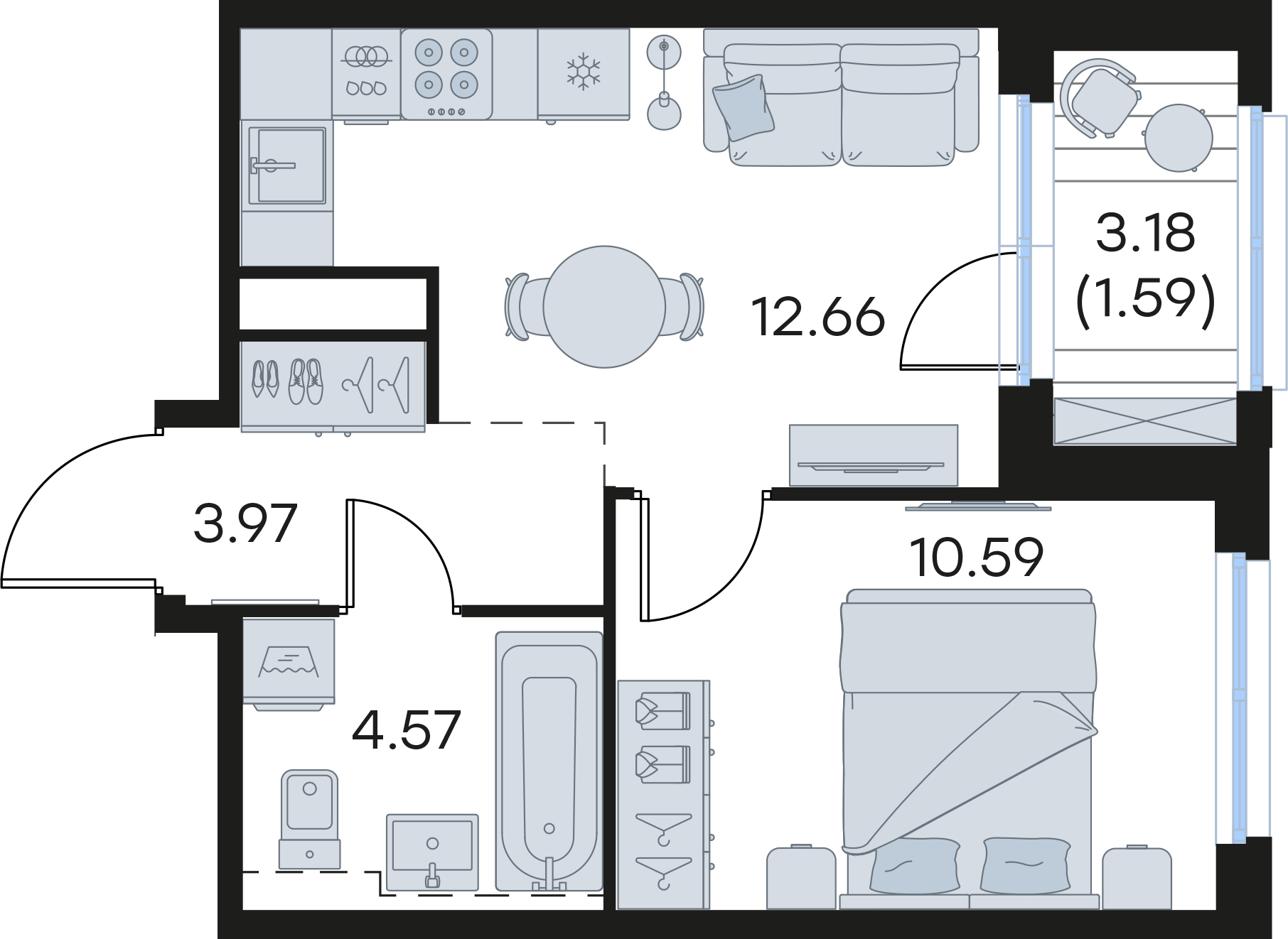 1-комнатная 33 м2 в ЖК GloraX Левобережный корпус null этаж 26