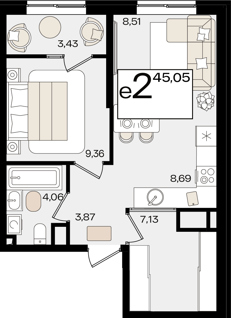 Студия 45 м2 в ЖК Патрики корпус null этаж 2