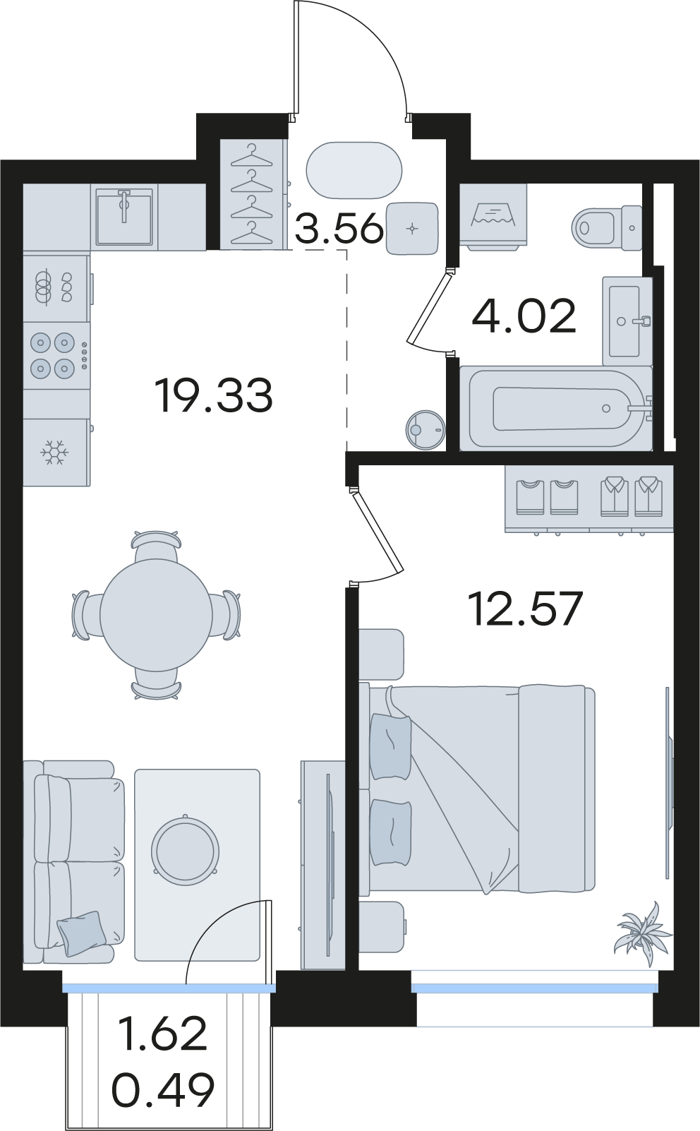 1-комнатная 39 м2 в ЖК GloraX Premium Гребной канал корпус null этаж 10