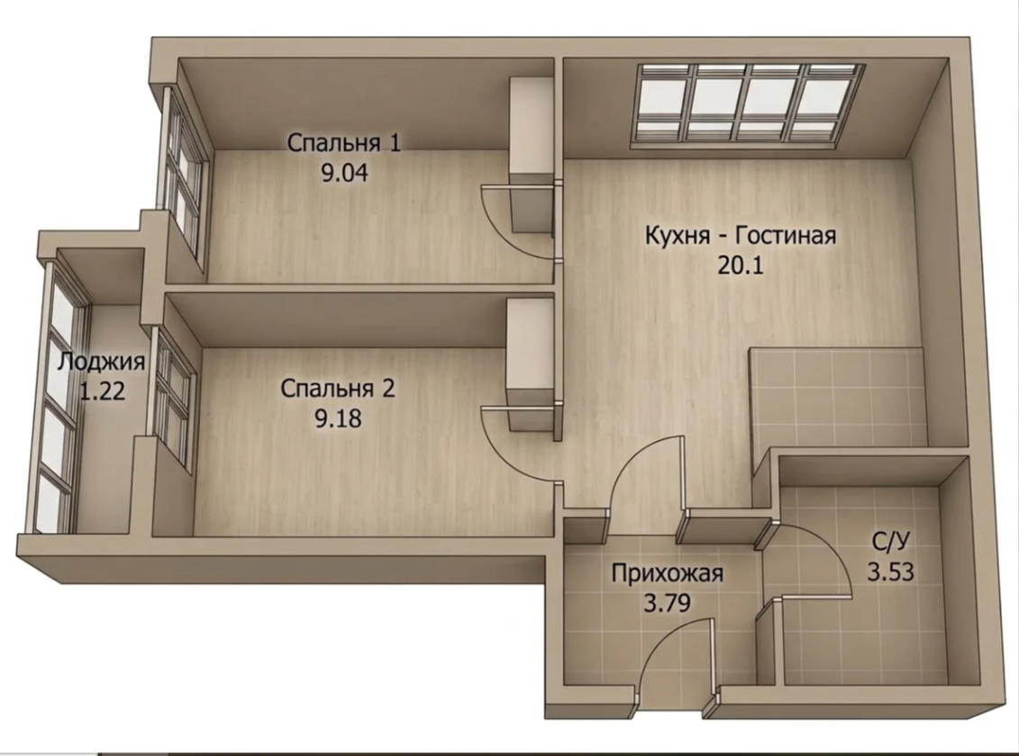 2-комнатная 46.9 м2 в ЖК undefined корпус null этаж 12