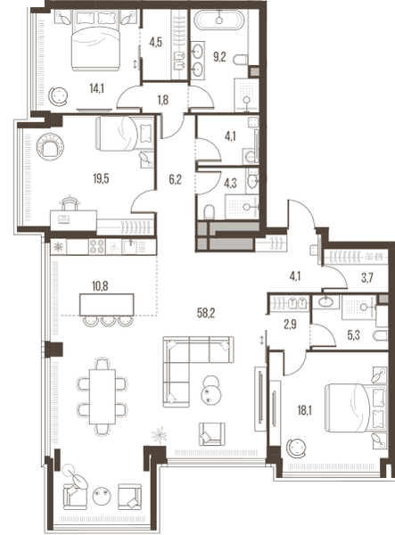 4-комнатная 166 м2 в ЖК High Life корпус null этаж 44