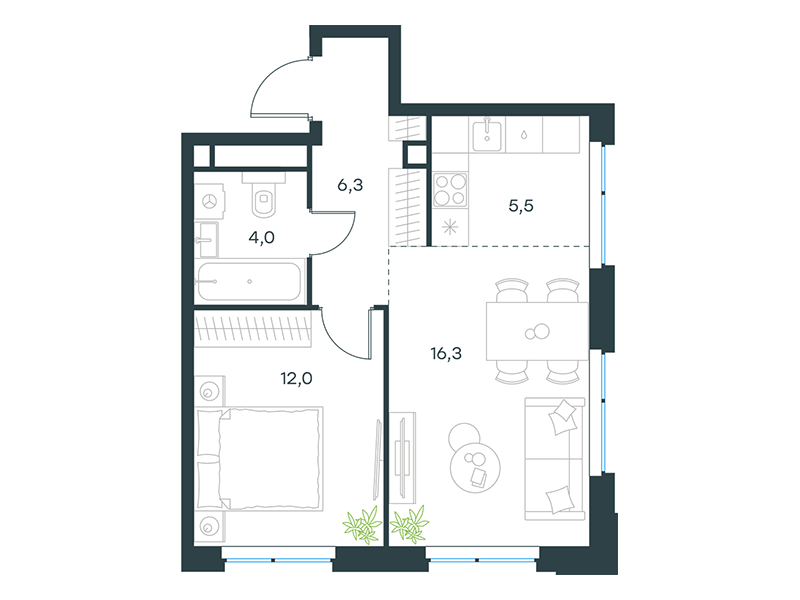 2-комнатная 44 м2 в ЖК Level Мичуринский, этапы 3 и 4 корпус null этаж 21