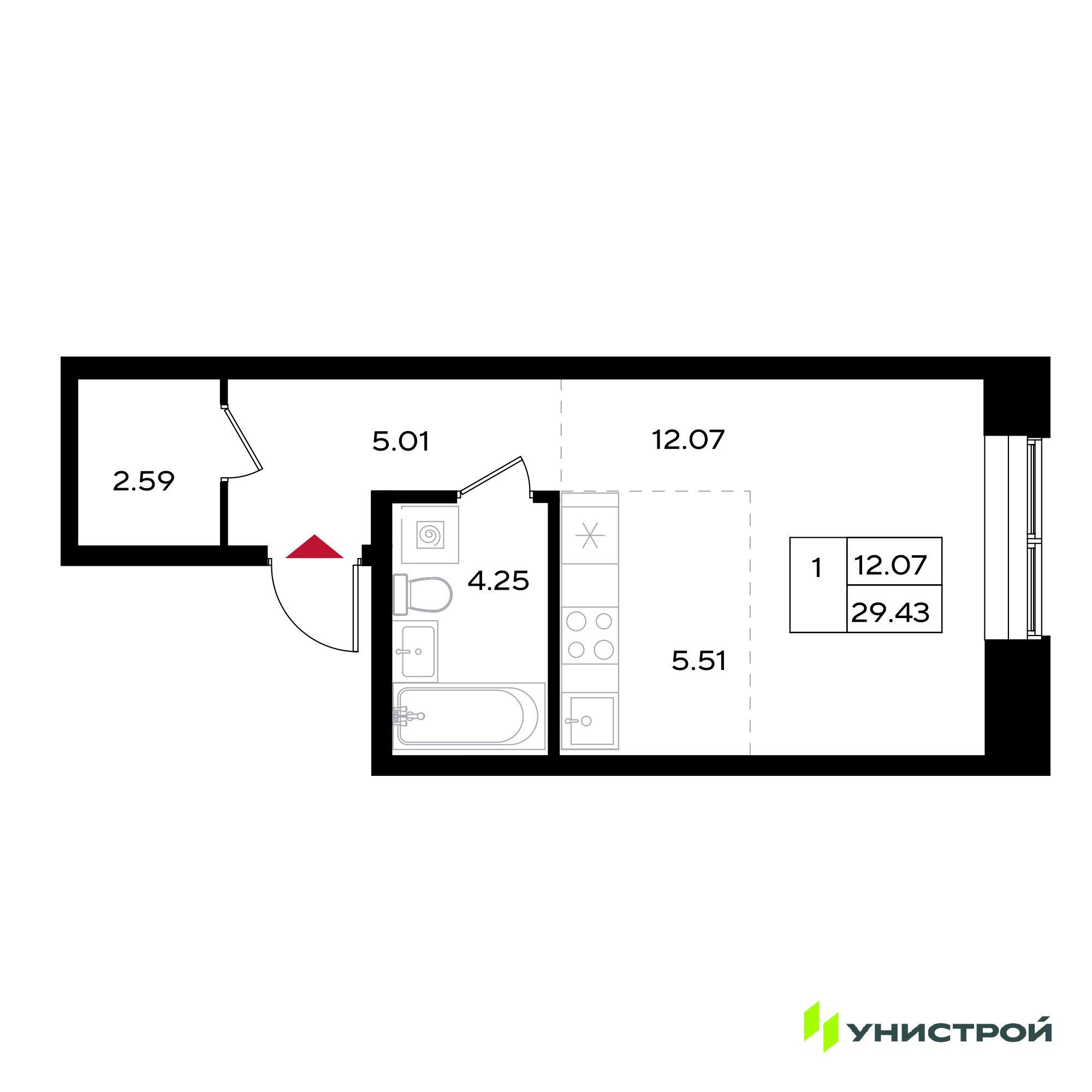Студия 29 м2 в ЖК Уникум на Энгельса корпус null этаж 13