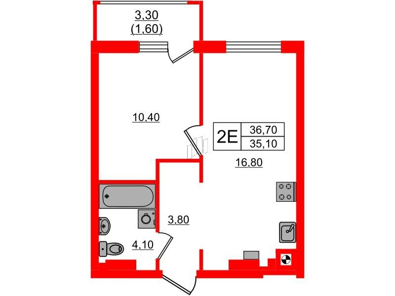 1-комнатная 36 м2 в ЖК River Park-2 корпус null этаж 4