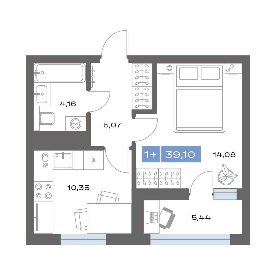 1-комнатная 39 м2 в ЖК Пятнашка корпус null этаж 15