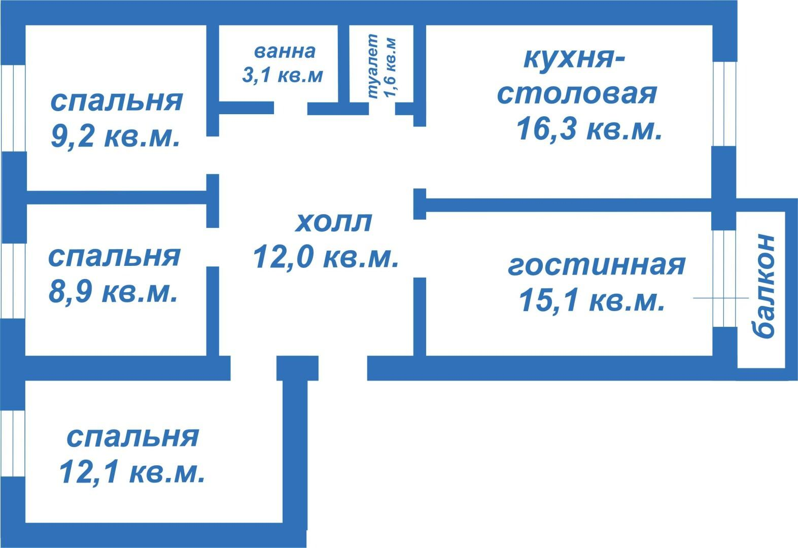 4-комнатная 78.3 м2 в ЖК undefined корпус null этаж 5