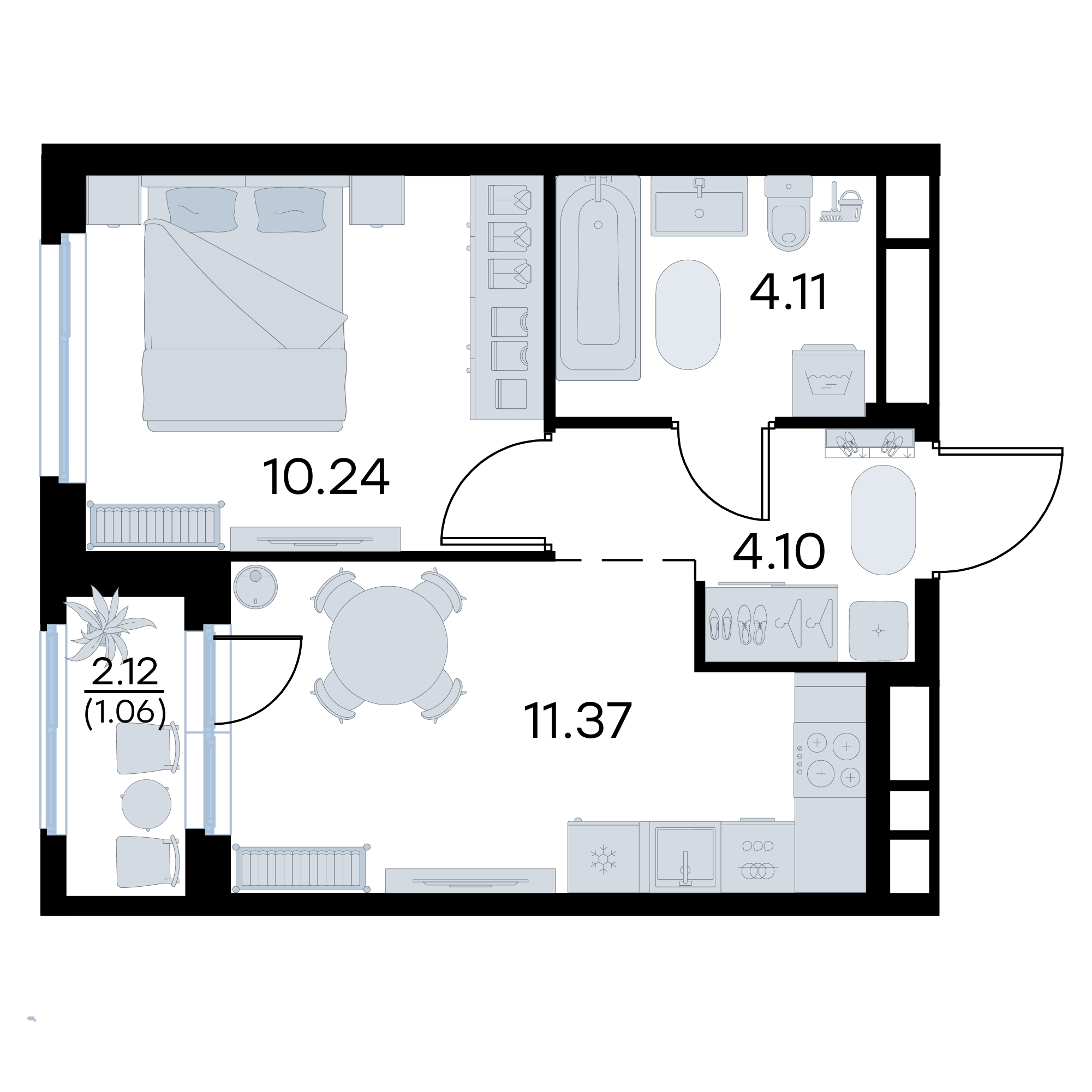 1-комнатная 30 м2 в ЖК GloraX Октябрьский корпус null этаж 13