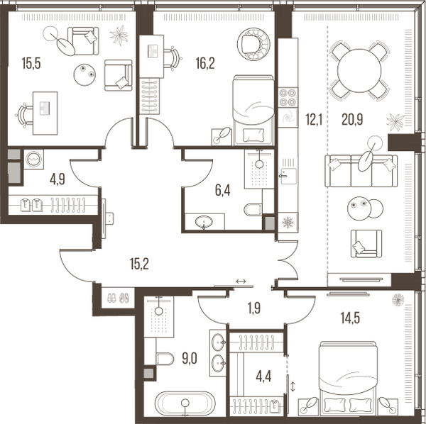 4-комнатная 121 м2 в ЖК High Life корпус null этаж 10