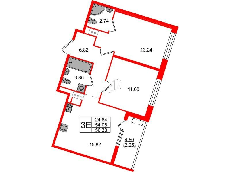 2-комнатная 56 м2 в ЖК N8 корпус null этаж 7