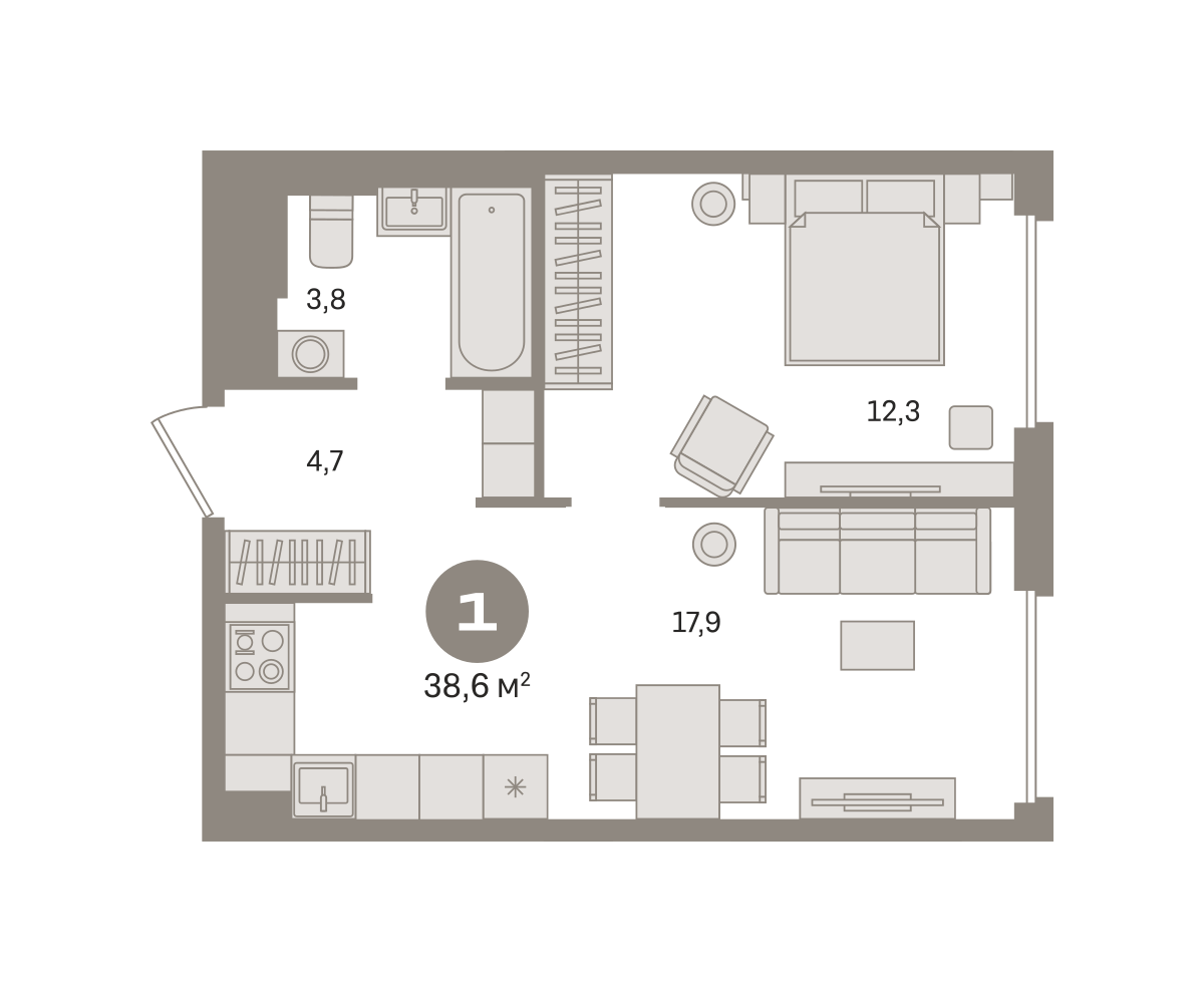 1-комнатная 38 м2 в ЖК Квартал Герцена корпус null этаж 11