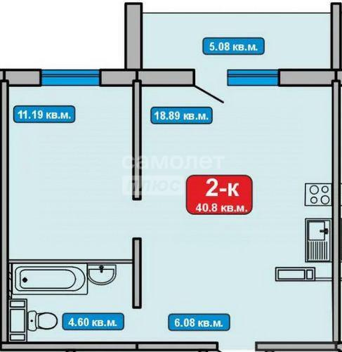 2-комнатная 41 м2 в ЖК undefined корпус null этаж 5