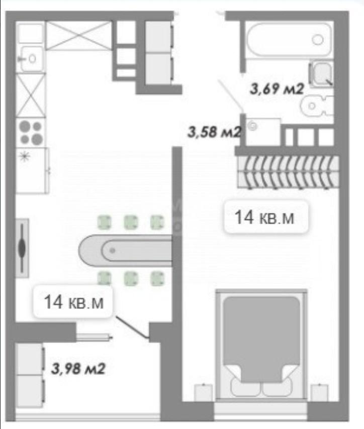 1-комнатная 38.1 м2 в ЖК undefined корпус null этаж 9